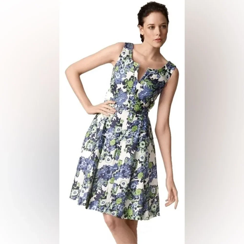 Tory Burch Blue Green White Amalia Linen Dress